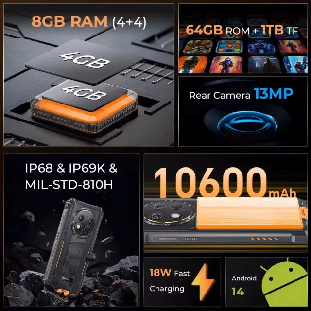 OUKITEL smartphone WP28E, 6.52", 4/64GB, 10600mAh, IP68/IP69K, μαύρο 2