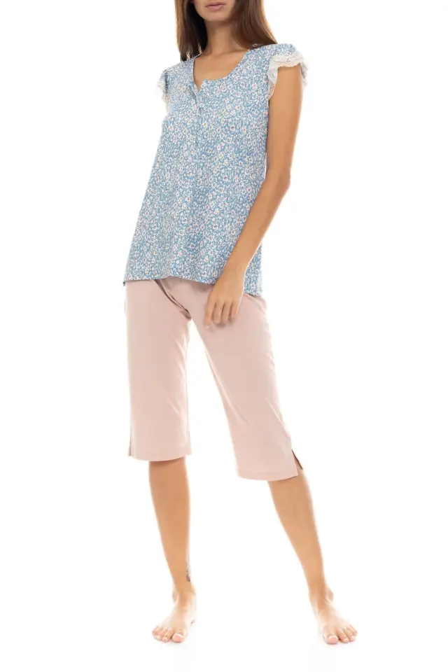 S1412 - Type - PYJAMA CAPRI PANTS BLUE FLOWER
