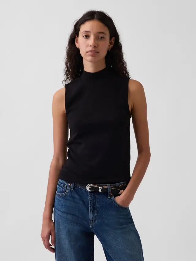 Γυναικείο Αμάνικη Μπλούζα με Mockneck Λαιμόκοψη Black