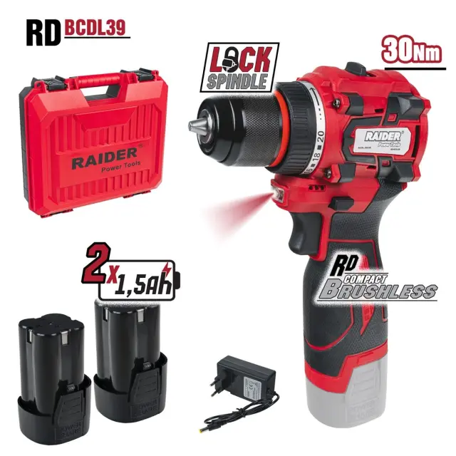 RAIDER Δραπανοκατσάβιδο 16V Li 2x1.5Ah 30Nm RD-BCDL39
