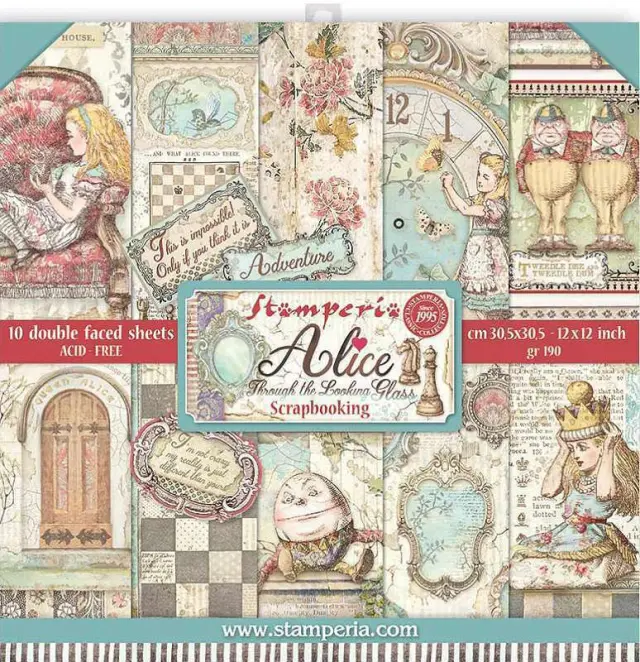 Σετ 10 Χαρτιά Scrapbooking Stamperia Διπλής Όψης - Alice - 30x30cm