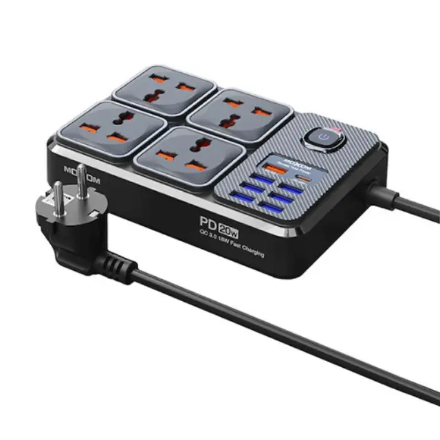 Moxom Πολύπριζο 4 Θέσεων με Διακόπτη, 7 θέσεις USB και Καλώδιο 2m Μαύρο MX-ST17