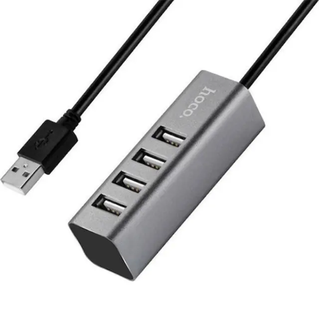 Hoco HB1 USB 2.0 Hub 4 Θυρών με σύνδεση USB-A & Θύρα Φόρτισης Γκρι