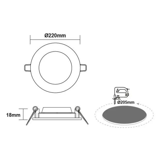LED ΧΩΝΕΥΤΟ ΦΩΤΙΣΤΙΚΟ ΛΕΥΚΟ ΣΤΡΟΓΓΥΛΟ 230V AC 22W 6500K 2400LM Ra80 Φ220 / KIRON2265RW 2