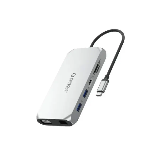 Orico Docking Station XCR 12in1 3x USB-A 3.1 1x USB-A 2.0 1x USB-C PD 100W 1x USB-C 3.1 1x HDMI 1.4 4K30Hz 1x VGA 1080p 1x SD 3.0 1x microSD 3.0 1x RJ45 Gigabit Ethernet 1x Audio CTIA 3.5mm Silver