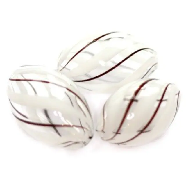 Χάντρα Γυάλινη Κούφια Oval White Black 13x8mm 2τεμ
