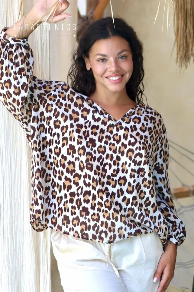 LARA ETHNICS "ALMA" BLOUSE (ALMA-LEOPARD)
