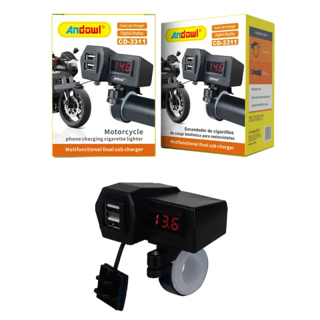 Andowl Φορτιστής Μοτοσυκλέτας με Θύρες 2xUSB CD-3311 - Motorcycle Phone Charging Cigarette Lighter 075694