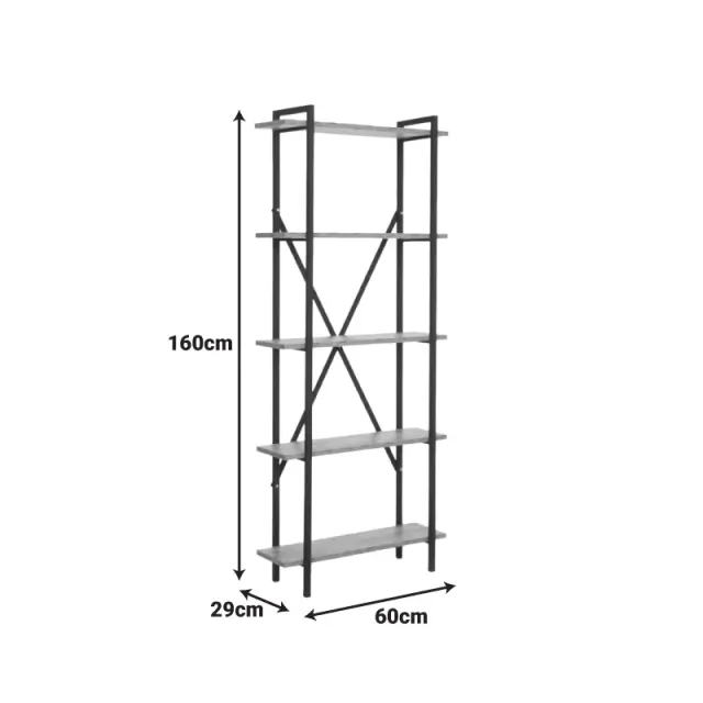 Βιβλιοθήκη Derena pakoworld oak με μαύρο μέταλλο 60x29x160εκ 2