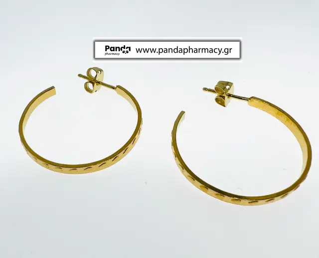 FARMA BIJOUX Υποαλλεργικά Σκουλαρίκια Κρίκοι Χρυσοί Με Ανάγλυφες Καρδιές 25,0mm 3