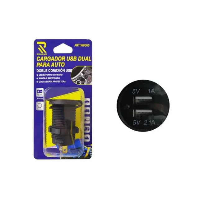 RCHANG Διπλός Φορτιστής USB Αυτοκινήτου 12–24V με Έξοδο 1A & 2.1A – Εντοιχιζόμενος W10005 - Cargador USB Dual 0111669
