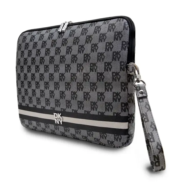 DKNY PU Leather Checkered Pattern and Stripe Computer Sleeve 13/14" Black 2
