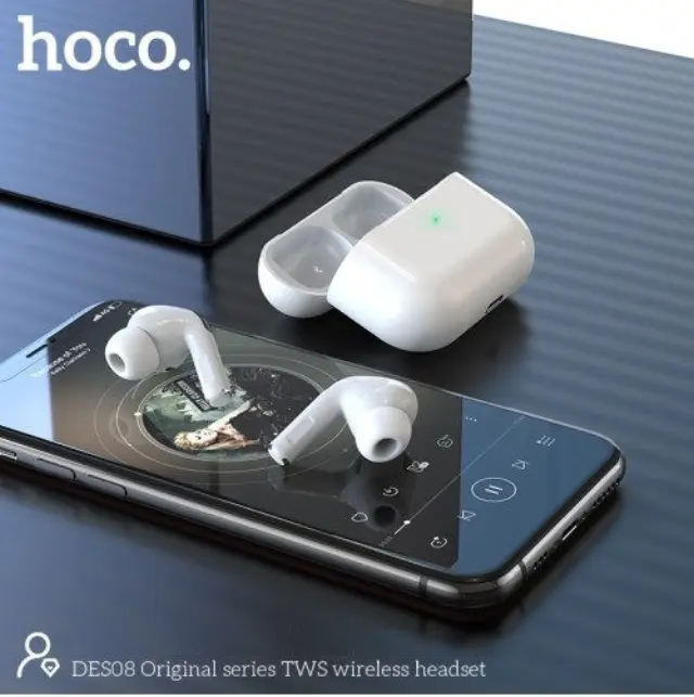 Hoco DES08 In-ear Bluetooth Handsfree Ακουστικά με Θήκη Φόρτισης Λευκά 3