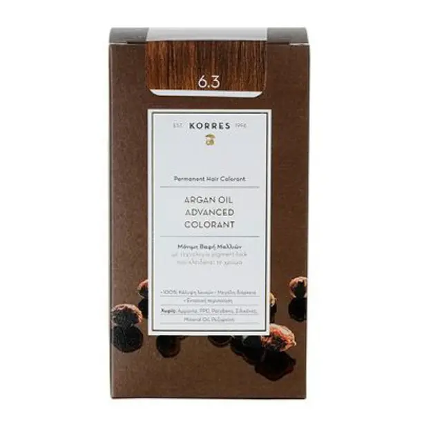 Korres Argan Oil Advanced Colorant Μόνιμη Βαφή Μαλλιών 6.3 Ξανθό Σκούρο Μελί, 50ml