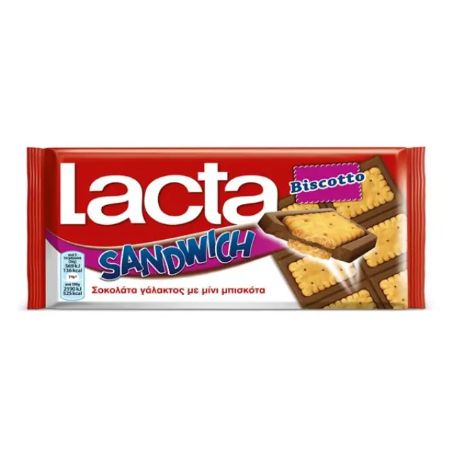 Lacta Σοκολάτα Γάλακτος Sandwich με Μπισκότο 87gr 1 τμχ