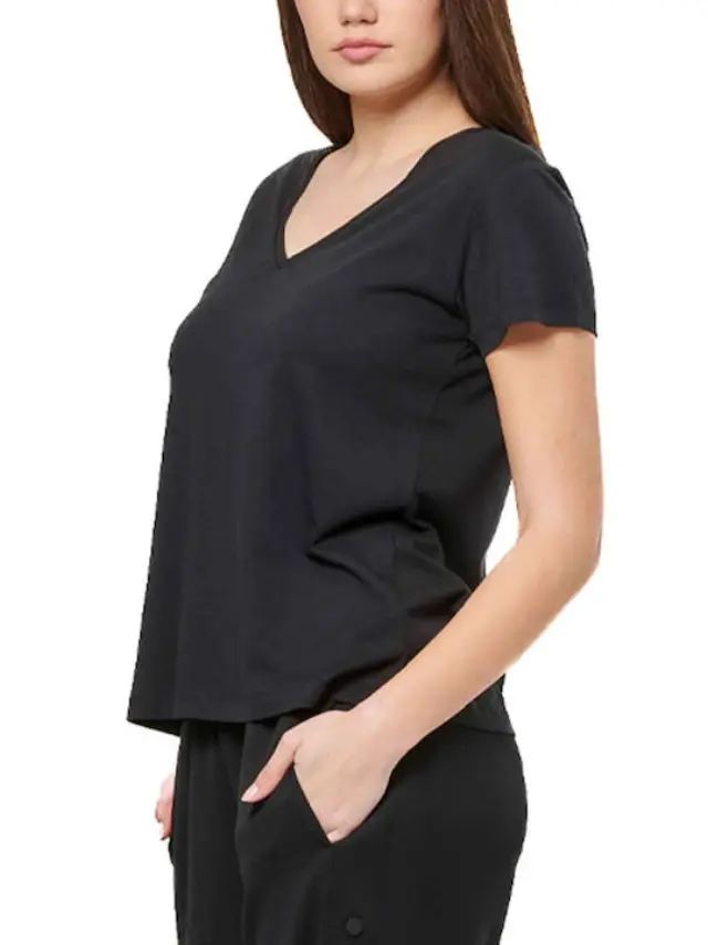 Body Action Γυναικείο T-shirt με V Λαιμόκοψη Off White - L 2