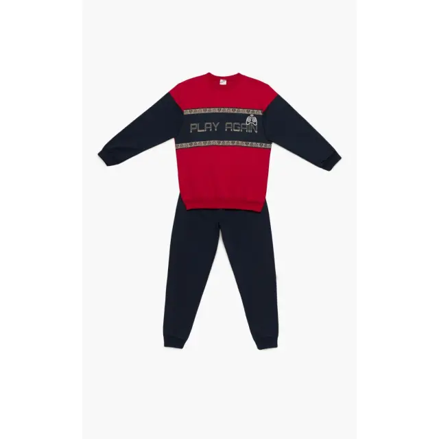 Πυτζάμα Παιδική Χειμερινή Φούτερ Minerva Play Again Red/Navy Blue No14 62065-018 2