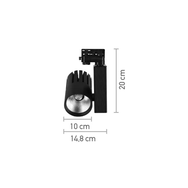 InLight Σποτ τριφασικής ράγας LED 30W 3000K σε μαύρη απόχρωση D:10cmX20cm (T00801-BL) 2