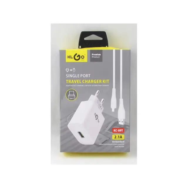 KLGO Φορτιστής με Θύρα USB-A και Καλώδιο USB-C Λευκός (KC-09T)