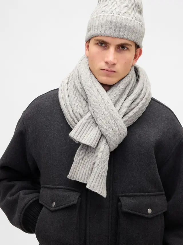 CashSoft Cable-Knit Κασκόλ light heather gray - ONESIZE