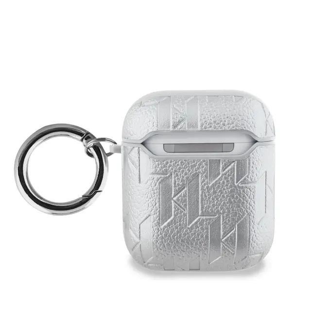 Karl Lagerfeld PU Embossed Karl and Choupette Heads Case for AirPods 1/2 Silver 2