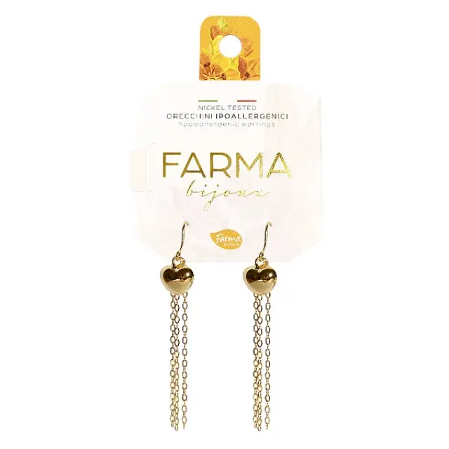 Farma Bijoux Υποαλλεγικά Σκουλαρίκια Χρυσή Καρδιά και Αλυσίδες 50mm
