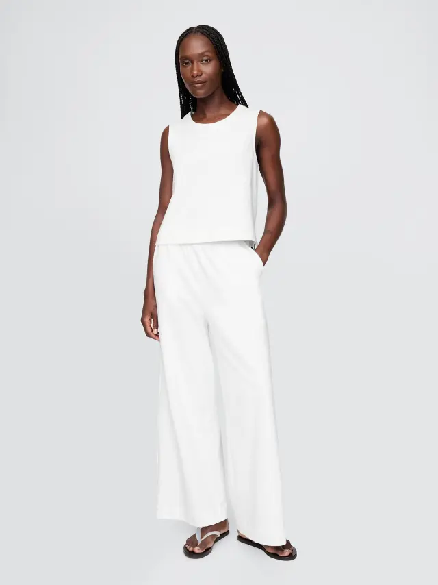 Οργανικό Βαμβάκι Heavyweight Cropped Wide-Leg Παντελόνι Optic white