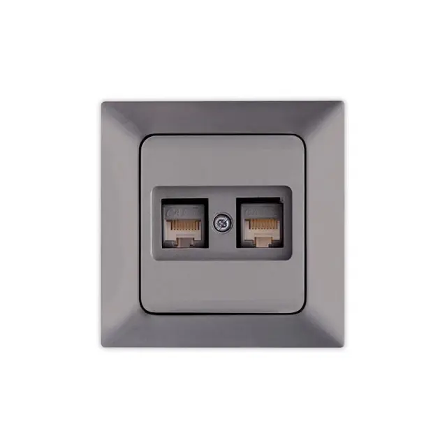 Πρίζα Data Cat 6 Rj 45 Διπλή Γραφίτης 8.2x8.2x3.6cm