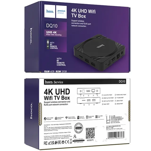 TV Box Hoco. DQ10 Navio 4K UHD 60Fps με WiFi RJ45 4GB RAM+32GB ROM v5.0 Android 12 Δεν είναι συμβατό με Magenta TV και Netflix. 2