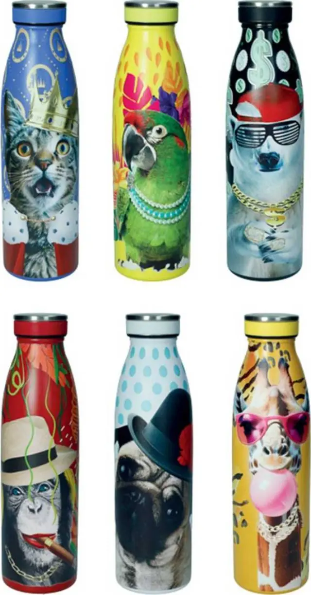 Brandani Θερμός Μπουκάλι Ανοξείδωτο Funny Zoo 6.5x23.5cm 500ml Πολύχρωμο