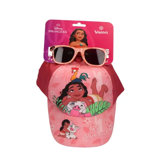 Disney Vaiana Bold Adventurer σετ γυαλιών ηλίου και καπέλου μπέιζμπολ με UV 400 Ροζ