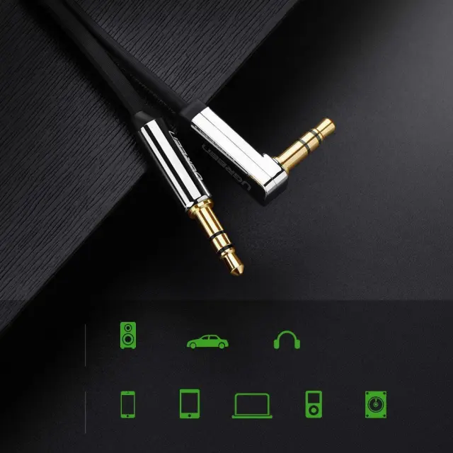 Ugreen 3.5mm Jack Male to Male Angled Flat Cable AV119 Black 2m (10599) 3