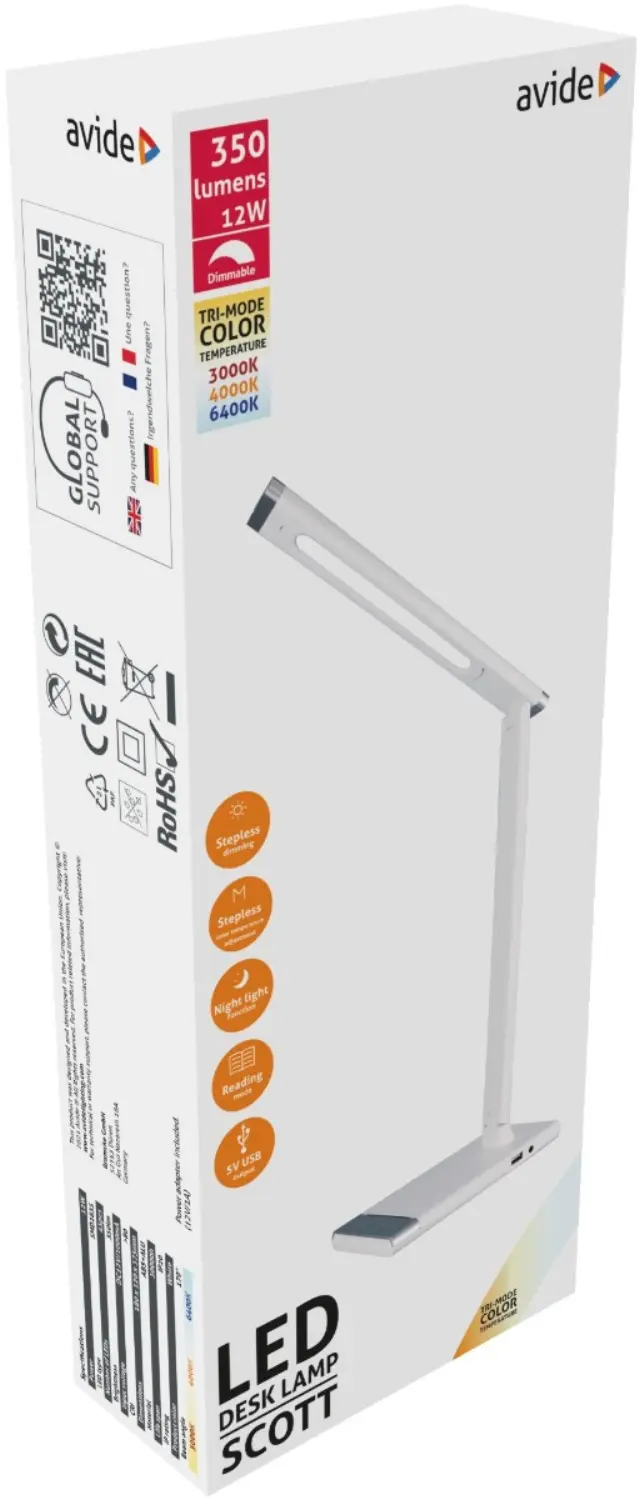 Avide LED Φωτιστικό Γραφείου Scott Άσπρο12W 15.001.0700 2