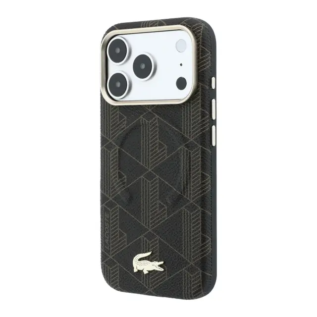 Lacoste PVC Semi Wrap Blend Embossed MagSafe Case for iPhone 18 Pro Brown 2