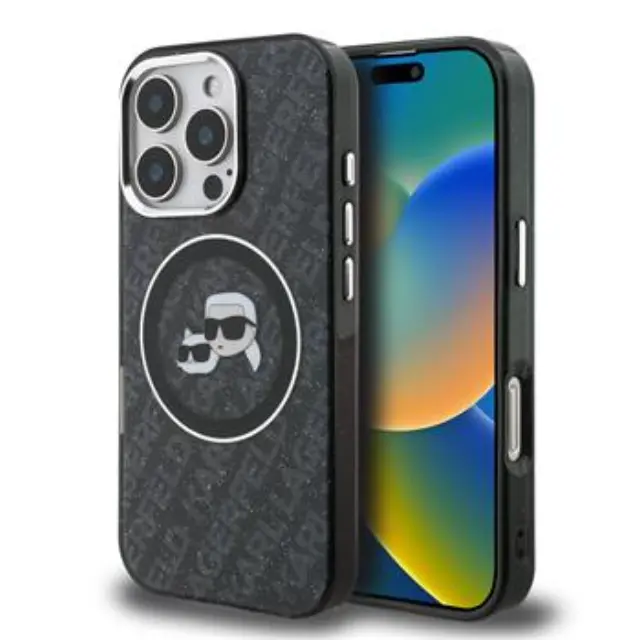 Karl Lagerfeld IML K&CH Heads Repeated Logo MagSafe Case for iPhone 16 Pro Max Black