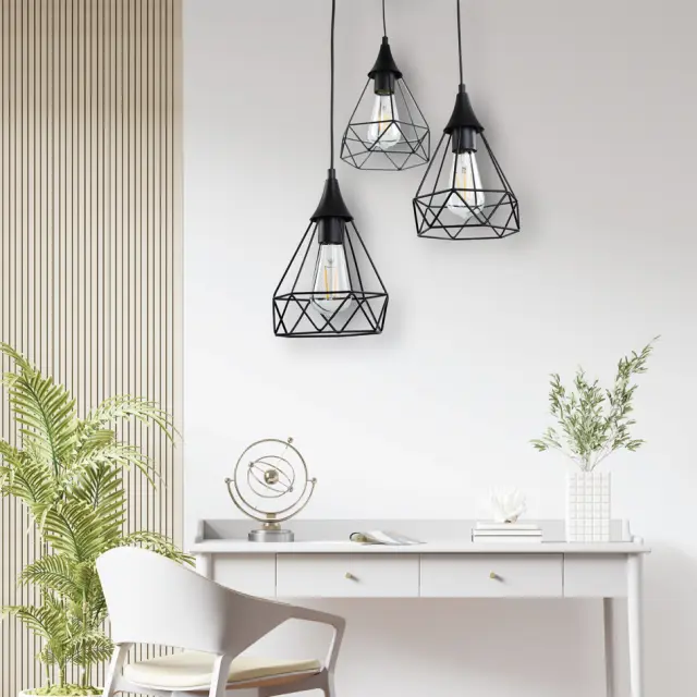 InLight Κρεμαστό φωτιστικό από μαύρο μέταλλο 3XE27 D: 30cm (4024-3-BL-ROSETTE) 3