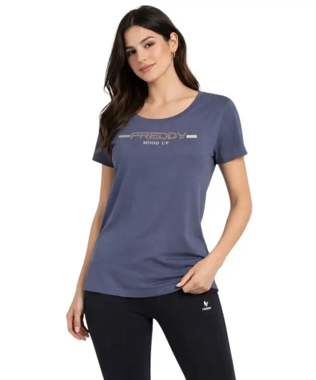 Freddy - Γυναικεία Μπλούζα T-shirt with rhinestones F25WCRT1-B109 Μπλε - S