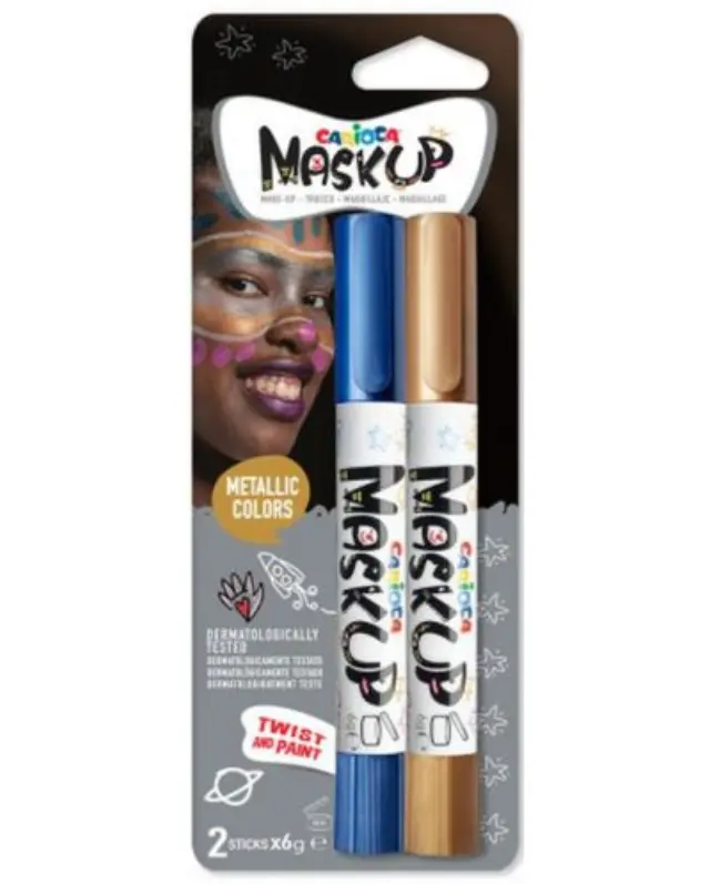 Μαρκαδόροι προσώπου Carioca Mask up- Metallic, μπλε και χρυσοί