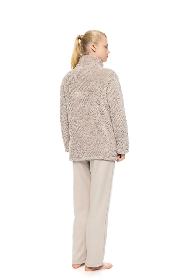 Pink Label Robe Zipper Fleece Jaquard γυναικεία κοντή χειμερινή ρόμπα W2050-2 2