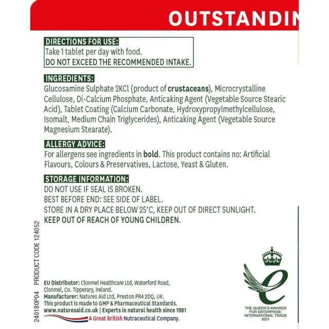 Natures Aid Glucosamine Sulphate 1500mg 2