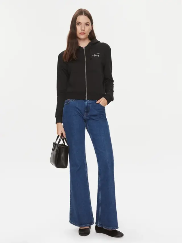 Tommy Hilfiger - Reg Signature Zip Thru Γυναικεία Ζακέτα με Κουκούλα DW0DW17338-BDS Μαύρο - L 2