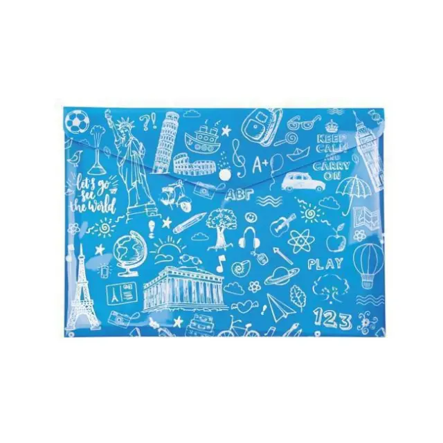 Typotrust Φάκελος PP Kουμπί Α4 Doodle Γαλάζιο (FP25404-03)