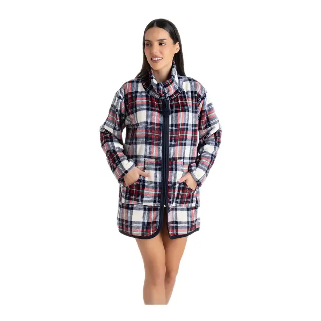 Rachel Γυναικεία Ρόμπα-Ζακέτα Fleece Καρό με Φερμουάρ, Χρώμα Πολύχρωμο
