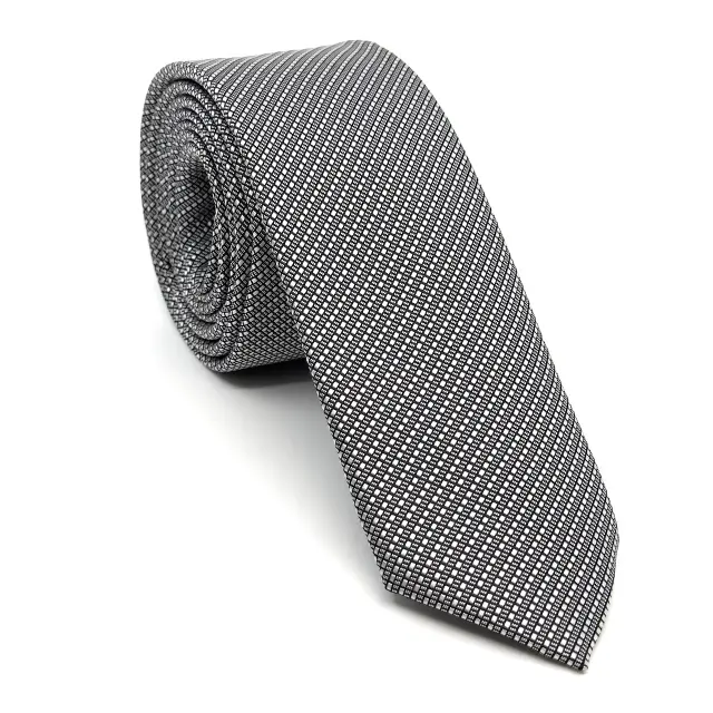 Γραβάτα Microfiber σε Γκρι Ασημί Μοτίβο Σετ με Μαντηλάκι 3