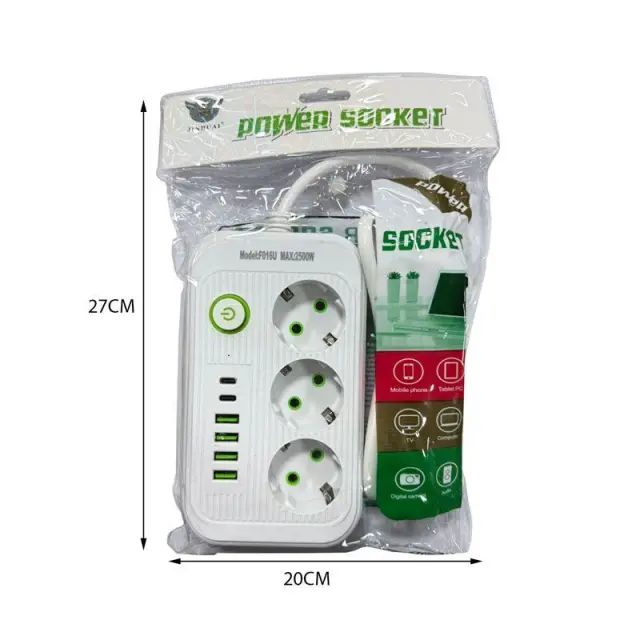 Πολύμπριζο 3 Θέσεων, 4USB και 2Type-C με διακόπτη - Power Socket 0207011 3