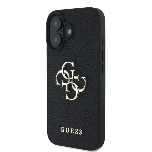Guess PU Grained 4G Metal Logo Case for iPhone 16 Black 2