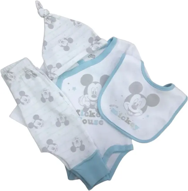 Σετ Νεογέννητου 4τμχ Interlock White Light Blue Mickey 8040114 - 0-3 μηνών (56-62cm) 2