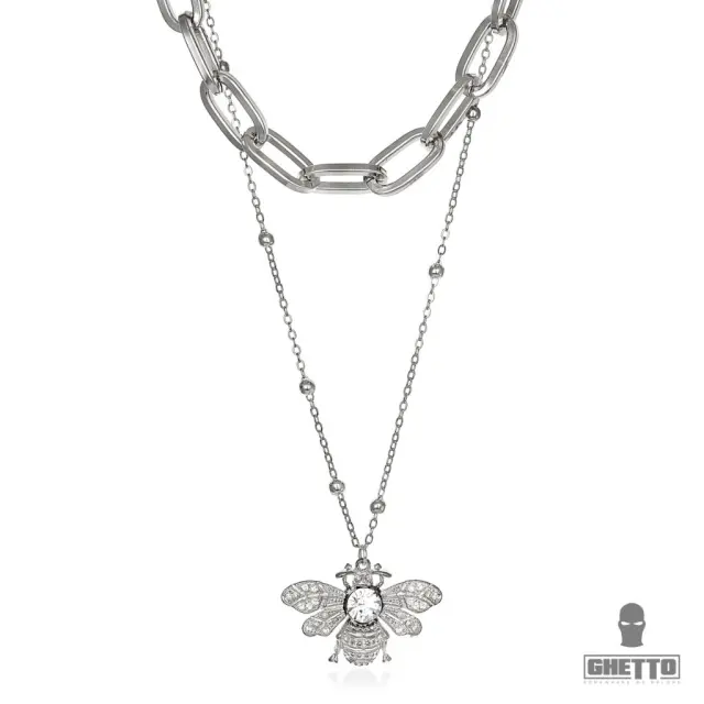 Ghetto Large Queen Bee Double Layer Necklace For Women Silver