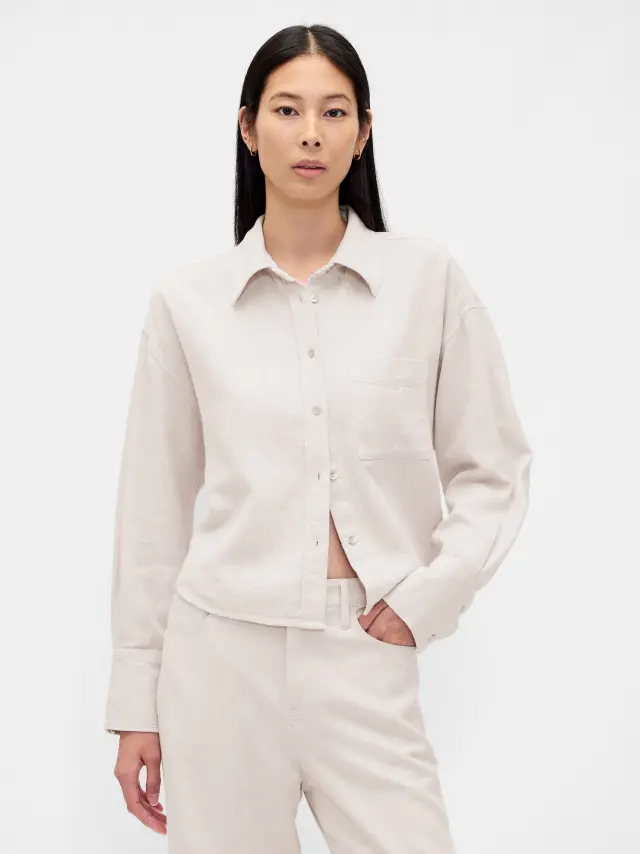 Πουκάμισο Oversized από Λινό-Βαμβάκι Flax linen beige