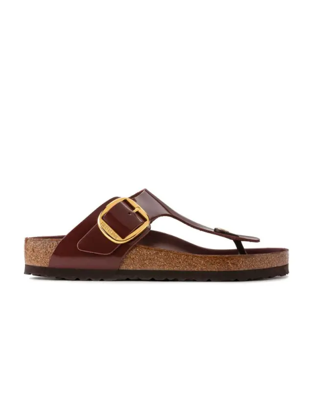 Birkenstock Πέδιλα Γυναικείο δέρμα λουστρίνι Καφέ BIR/GIZEH BIG BUCKLE 1021477 CHOCOLA 3